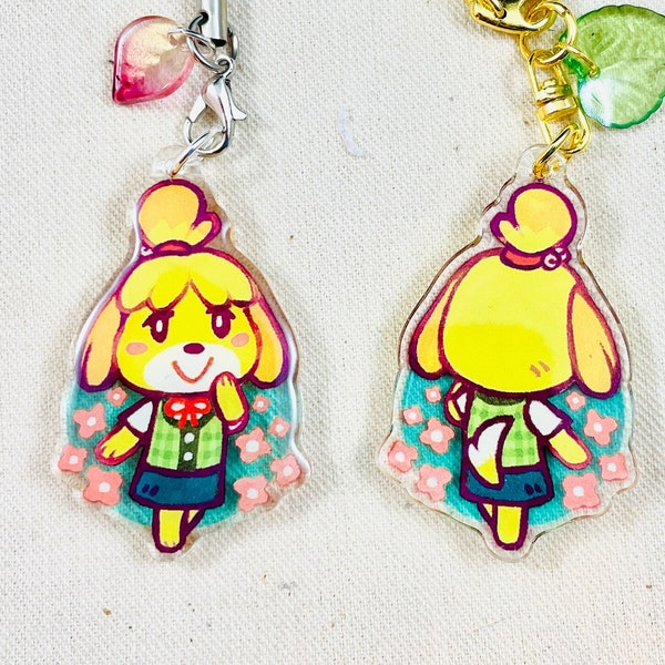 Isabelle - Animal Crossing 1.5" Doubled Sided Acrylic Charm - Keychain or Cell Phone Strap