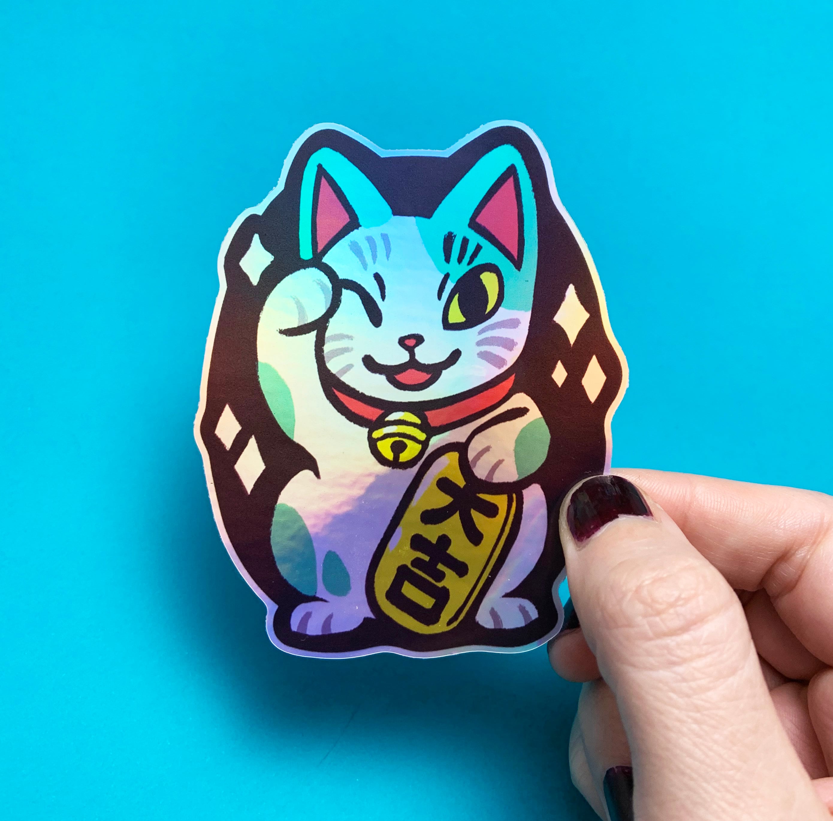 Maneki Neko - Lucky Cat Vinyl Sticker - Iridescent or Matte