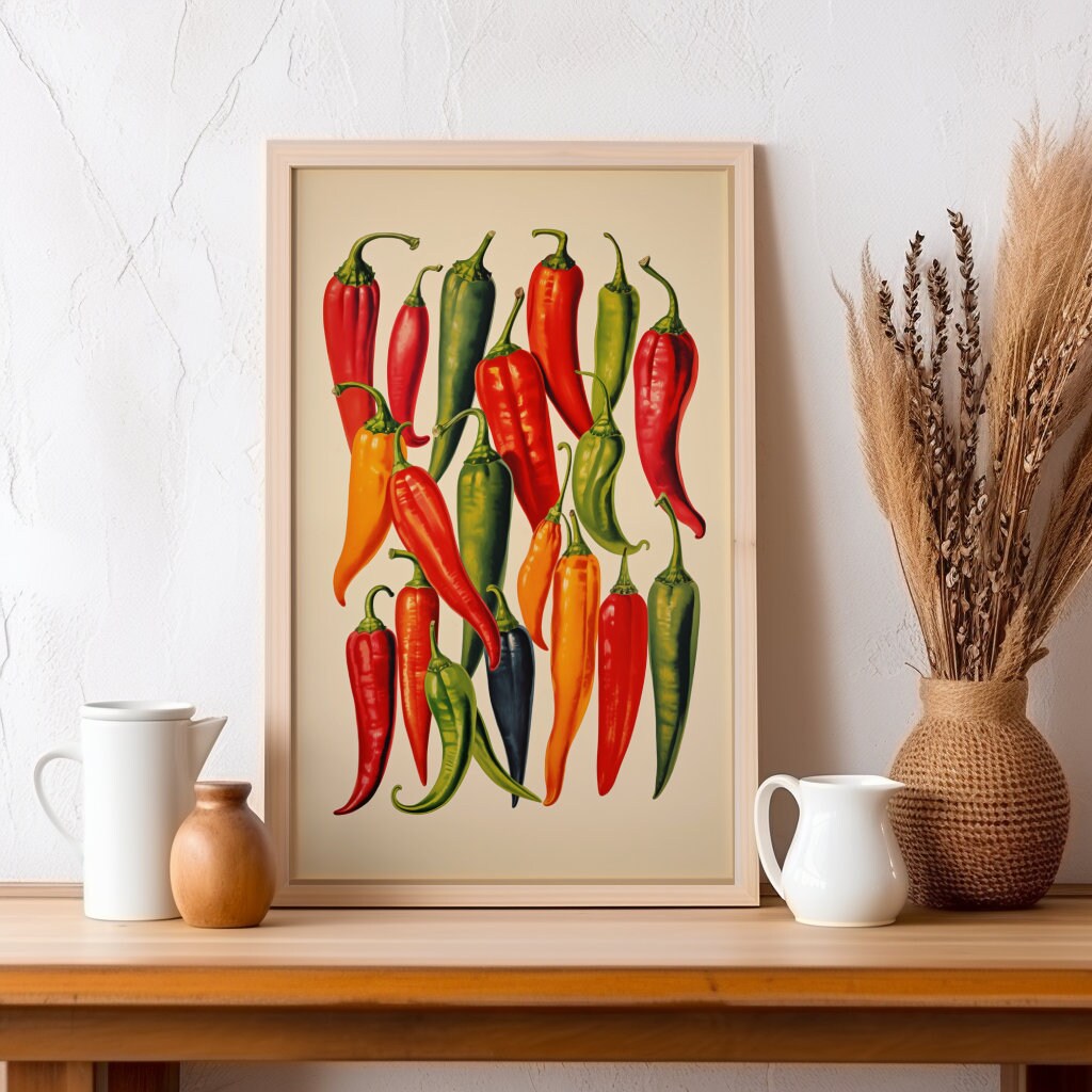 Vintage Chili Pepper Print, Printable Chilies Artwork, Chile