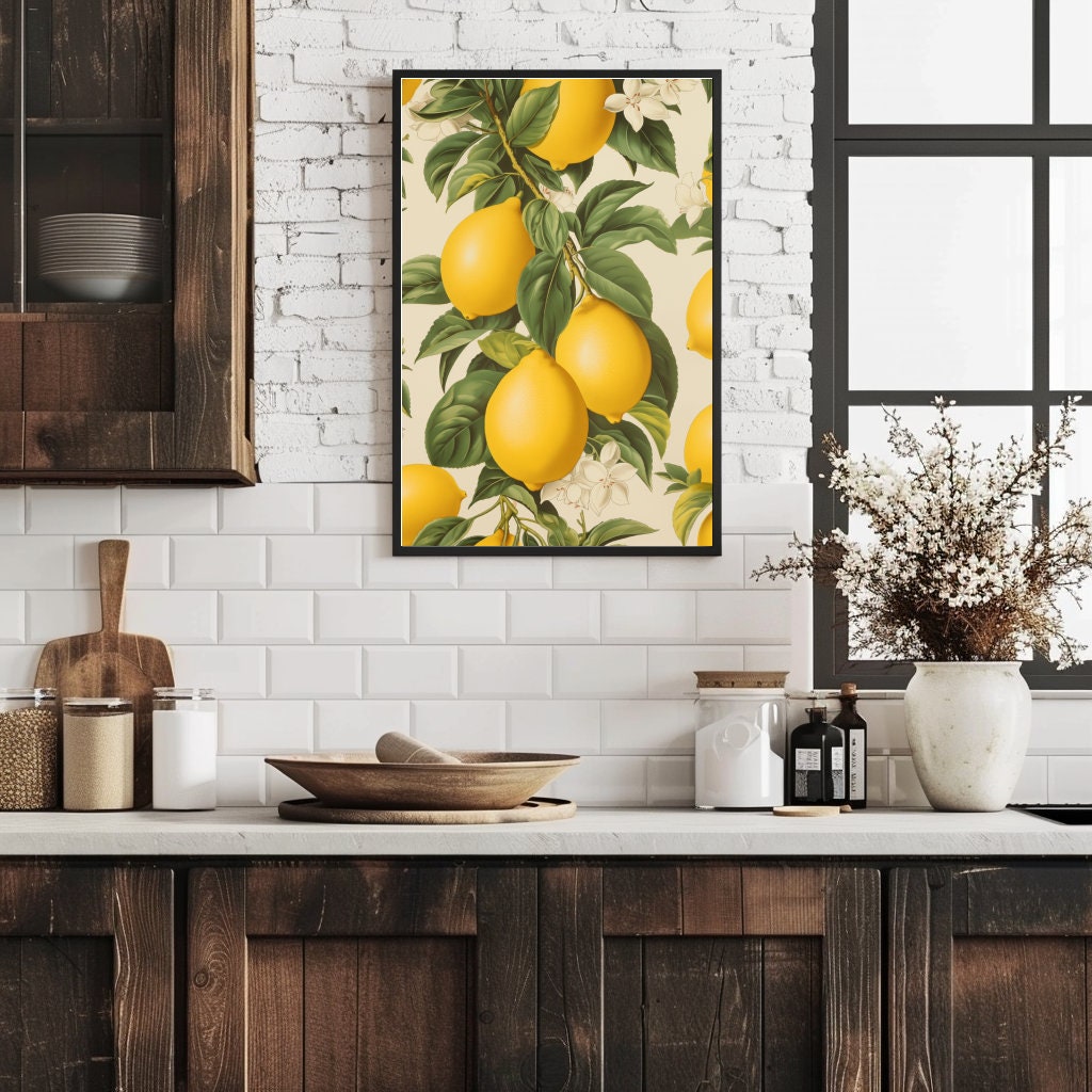 Vintage Lemons Lithograph Print, Printable Lemon Wall Art, Lemon ...