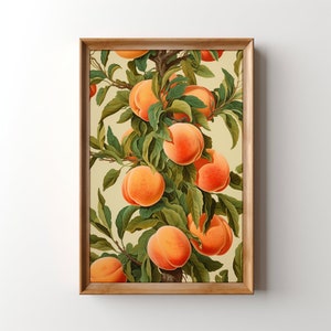 Vintage Peaches Lithograph, Printable Peach Painting, Fuzzy Peach Artwork, Fruit Artwork, Wild Peaches Print, Kitchen Wall Art, Cottagecore