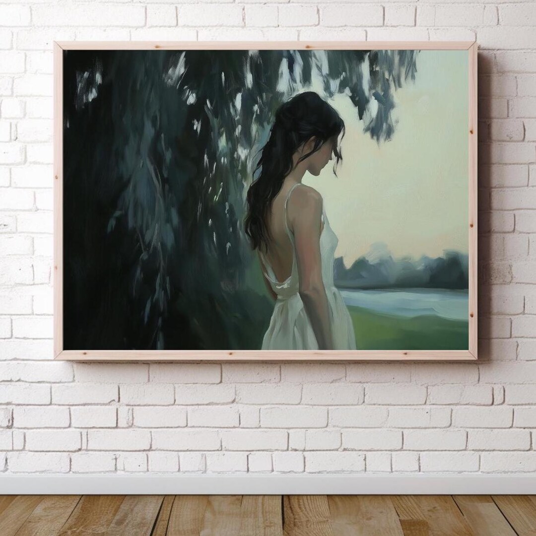 Moody Impressionist Girl Art Print Printable Dark Romantic Painting Moody Impressionist Girl Art Print Printable Dark Romantic Painting