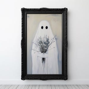Vintage Ghost Painting, Printable Ghost Wall Art, Rustic Floral Gothic Print Farmhouse Halloween Decor Dark Academia Flowers Spooky Ghost