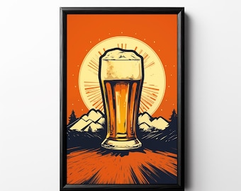 Printable Vintage Beer Poster, Retro Mountain Beer Wall Art, Brewery Artwork, Dad Brewer Gift Beer Lover, Craft Beer Dorm Decor, Bar Artwork