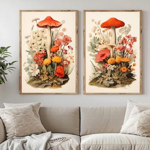 Retro Pilz Print Set Druckbare Blumen Pilz Wand Kunst Wald Wald Botanische Lithographie Cottagecore Vintage Küche Dekor Kinderzimmer