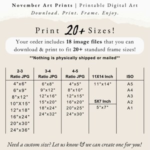 May include: A chart showing different print sizes for digital art prints. The chart includes standard frame sizes in inches, such as 4x6, 6x9, 8x12, 10x15, 12x18, 16x24, 20x30, and 24x36. The chart also includes ISO paper sizes, such as A5, A4, A3, A2, and A1.