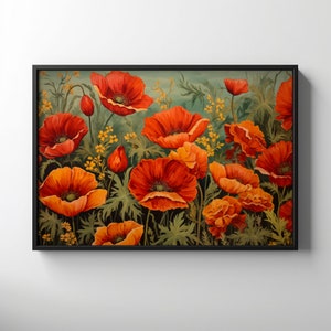 Poppy Print, Printable Wild Poppies Painting, Field of Poppies Wall Art, Vintage Floral Artwork, Boho Wildflower Decor California Poppy Art
