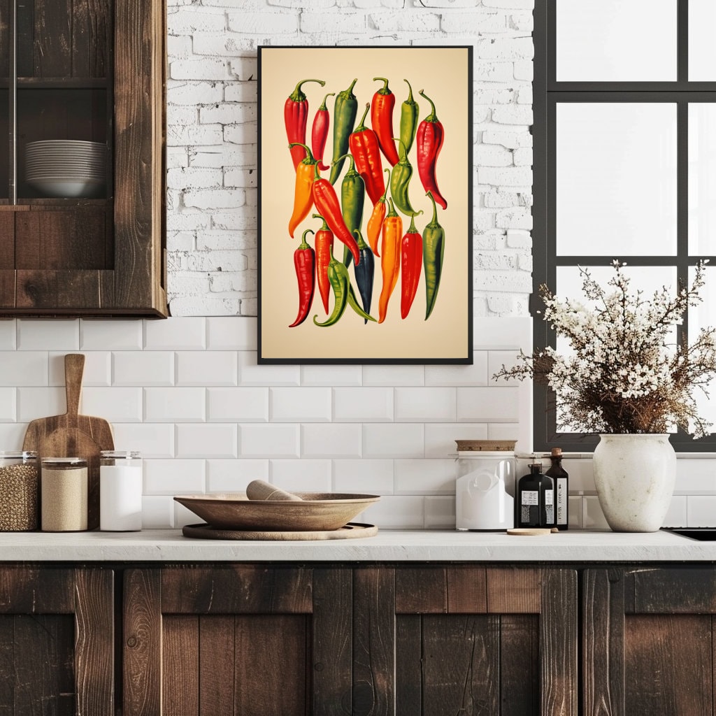 Vintage Chili Pepper Print, Printable Chilies Artwork, Chile