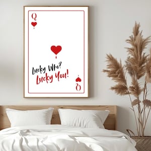 Queen of Hearts Poster Printable Retro Text Wall Art Dorm Decor Apartment Lucky You Flirty Print Anniversary Gift Playing Card DIY Valentine