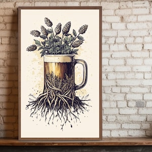 Roots of Beer Print, Printable Beer Wall Art Bar Brewery Artwork Vintage Hops Tree Painting Brewer Gift Craft Beer Lover Poster Dorm Decor