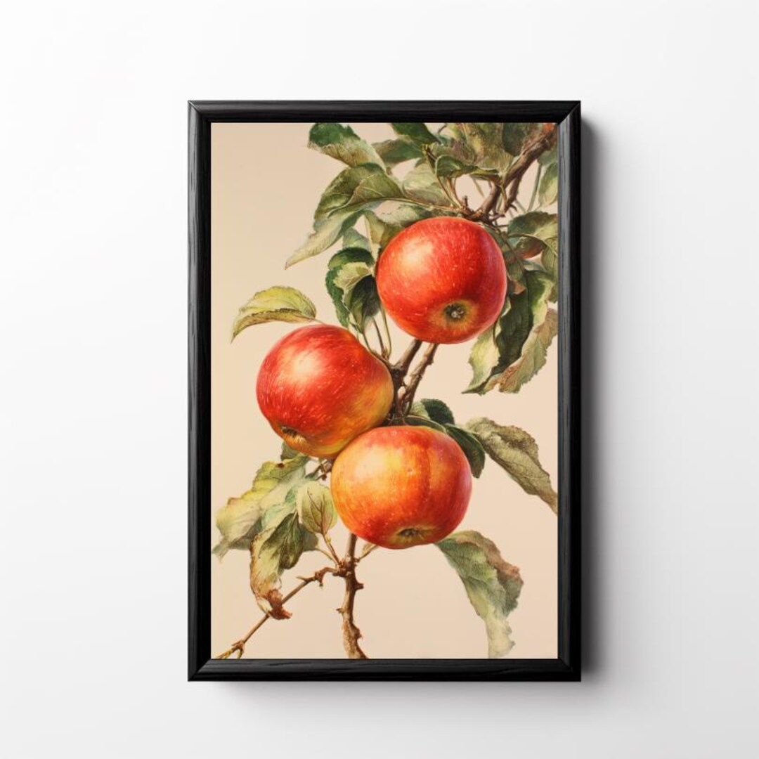 Vintage Apple Art Print, Printable Fall Fruit Wall Art, Apple Tree ...