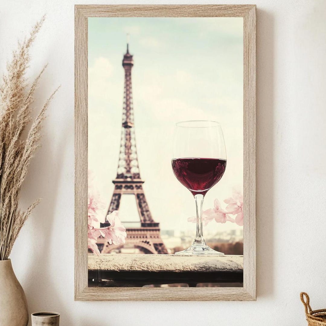 Paris Wine Print, Printable Eiffel Tower Wall Art, French Wine Decor ...