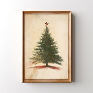 Vintage Christmas Tree Printable Illustration, Retro Holiday Pine Tree Digital Print, Christmas Decor Greeting Card Holiday Party Artwork