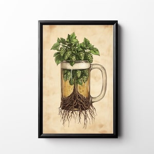 Roots of Beer Print, Printable Beer Wall Art Bar Brewery Artwork Vintage Hops Tree Painting Brewer Gift Craft Beer Lover Poster Dorm Decor