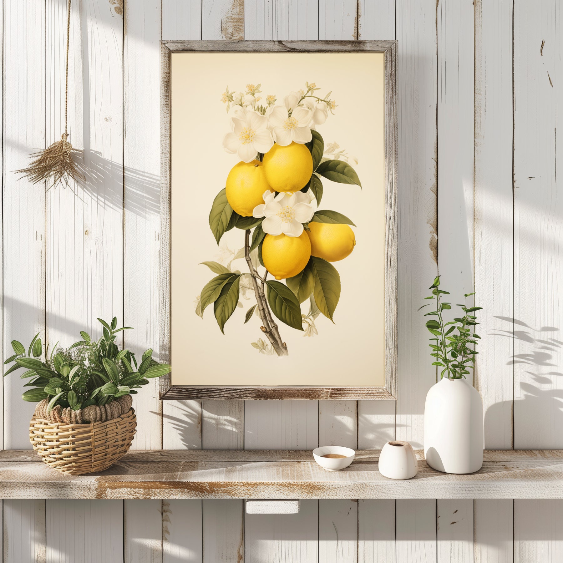Vintage Lemons Art Print, Printable Lemon Floral Wall Art, Digital ...