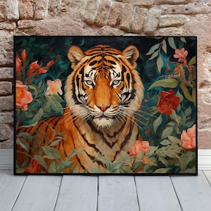 Retro Tiger Art Print, Mid Century Visit the Zoo Poster