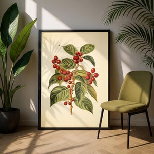 Coffee Bean Print: Printable Coffee Wall Art, Cascara Tree Poster, Cafe Artwork
