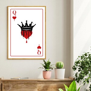 Queen of Hearts Poster, Printable Playing Card Wall Art Dorm Decor Trendy Apartment Sassy Flirty Print, New Home Gift DIY Valentine's Card
