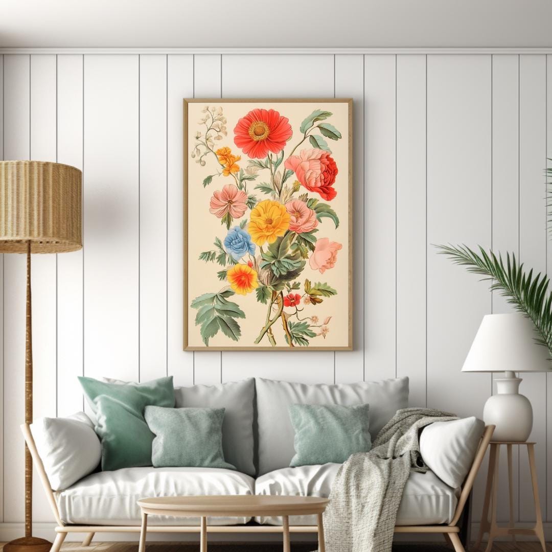 Vintage Floral Print, Printable Botanical Cottage Flower Wall Art ...