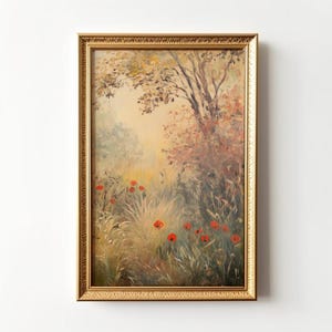 Vintage Poppy Painting, Printable Poppies Art Print Moody Decor Landscape Neutral Tones Floral Print Prairie Grass Wall Art Flowers Rustic
