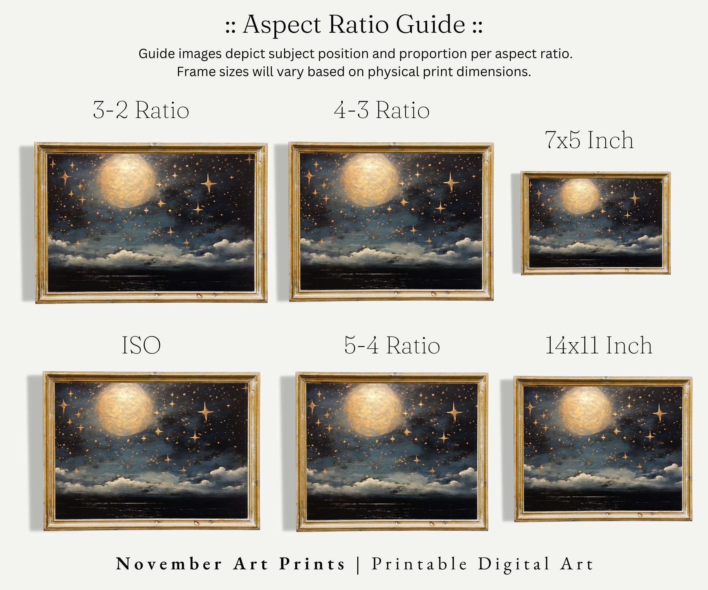 Vintage Night Sky Oil Painting, Printable Full Moon Wall Art, Celestial ...