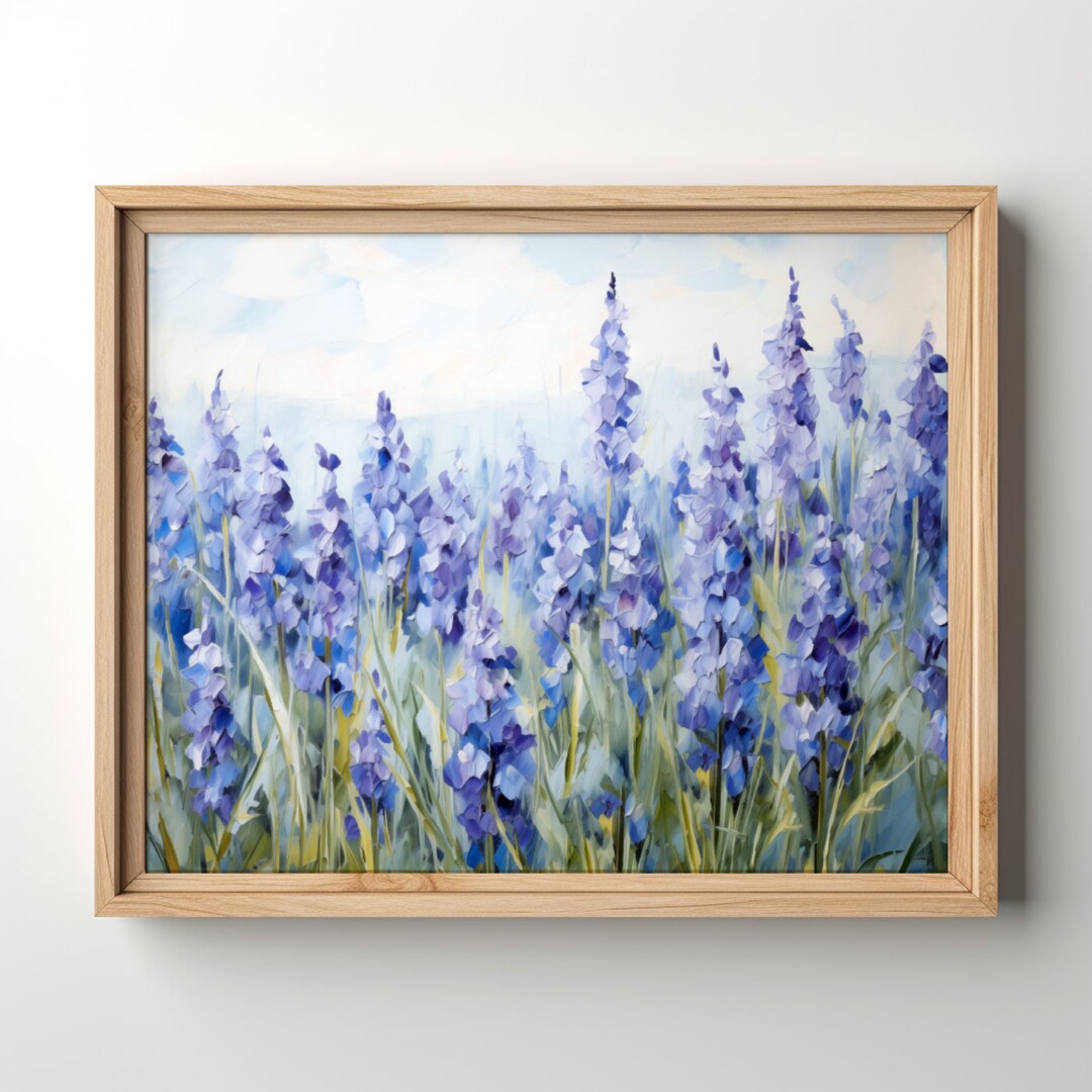 Delphinium Art Print, Printable Wildflower Larkspur Wall Art, Field of ...