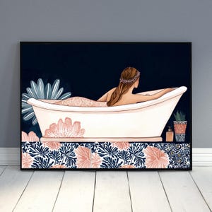 Boho Meerjungfrau Bad Print, druckbare Badezimmer Wandkunst, Selbstfürsorge Poster, beruhigendes Spa-Dekor, ruhiges Kaktus Strandhaus Gästebad Küsten AirBnB