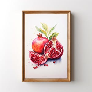 Pomegranate Watercolor, Printable Pomegranate Painting, Wine Apple Art Print, Botanical Artwork, Exotic Fruit Granada Kitchen Wall Art Fruit