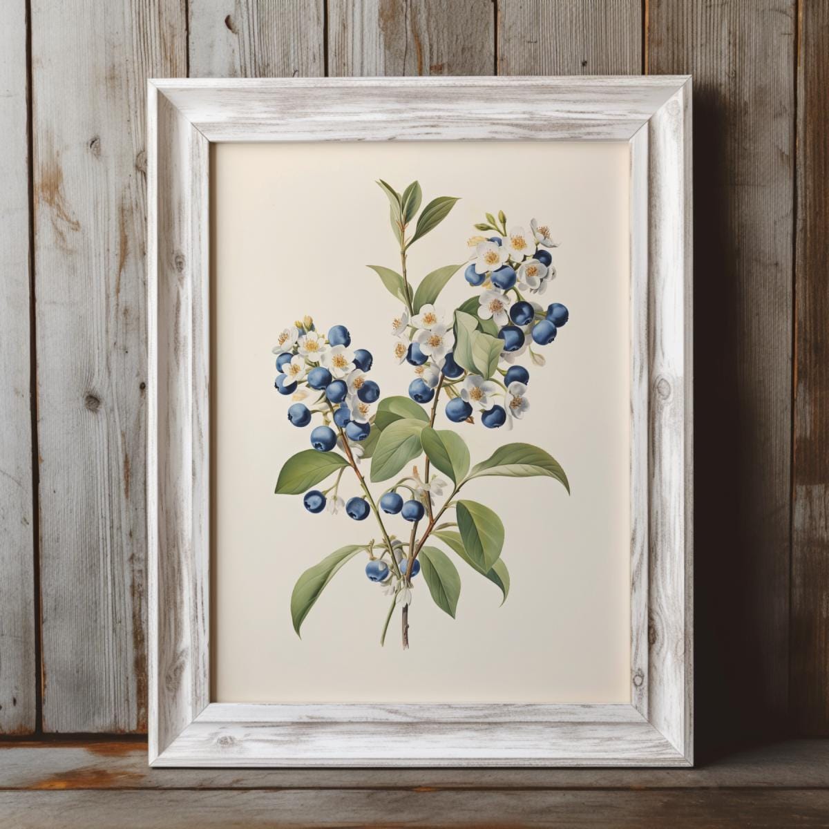 Vintage Blueberry Art Print, Printable Blueberries Wall Art, Botanical ...