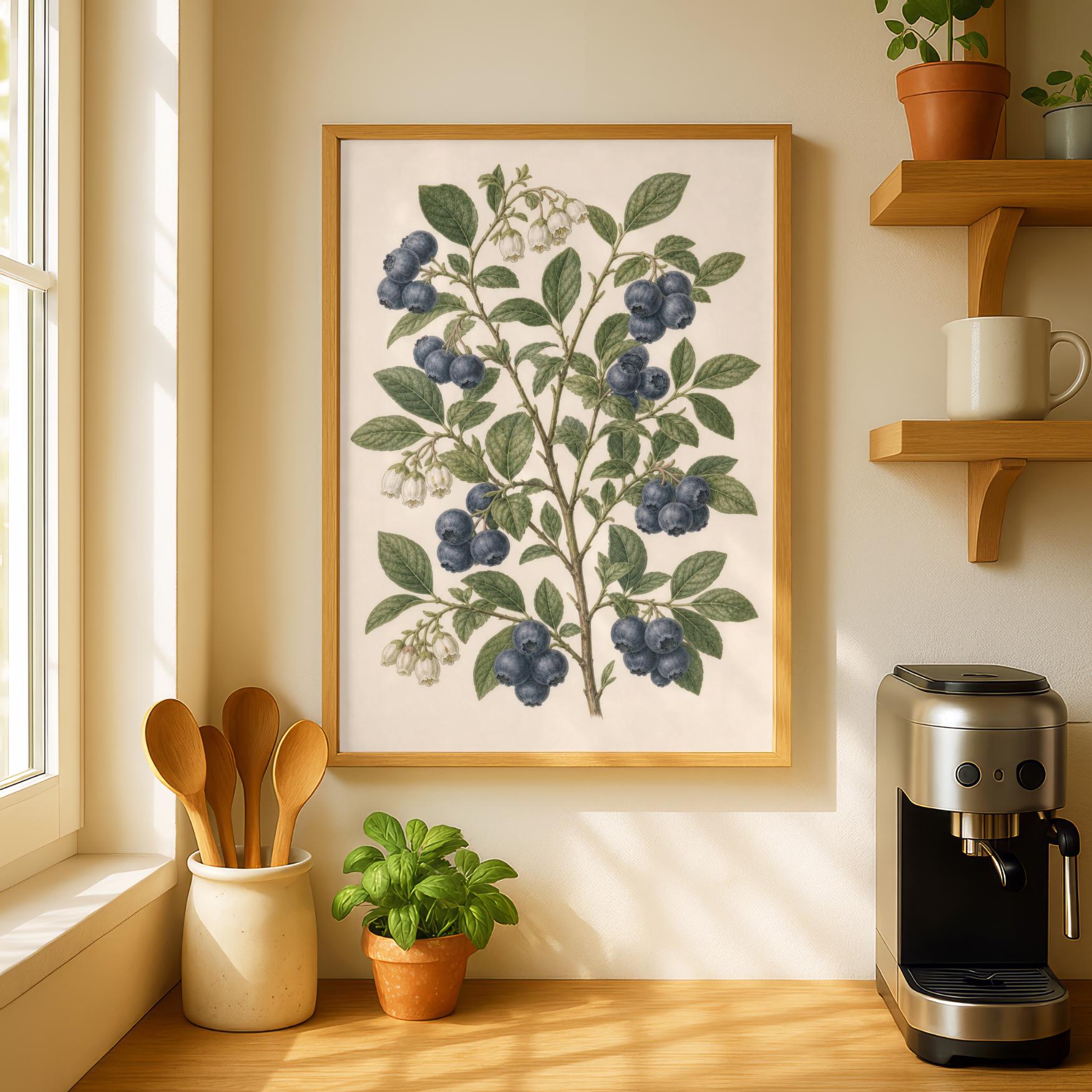 Vintage Blueberry Art Print, Printable Wild Blueberries Wall Art ...