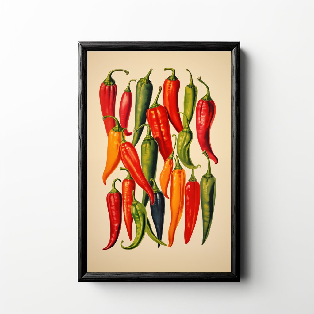 Vintage Chili Pepper Print, Printable Chilies Artwork, Chile