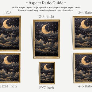 Printable Crescent Moon Starry Night Sky Oil Painting, Vintage Star Gazing Wall Art, Evening Sky Print, Moody Celestial Artwork, Dark Galaxy Bild 9