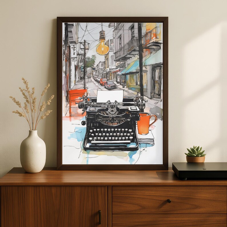 Vintage Typewriter Print, Printable Typewriter Illustration, Beat ...