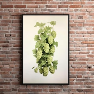 Vintage Hops Print, Printable Beer Lithograph, Brewery Artwork, Homebrew Wall Art, Brewer Gift Beer Lover, Retro Craft Beer Poster Bar Decor