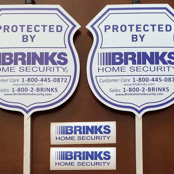 2 Brinks Home Security yard signs with 2 decals/stickers