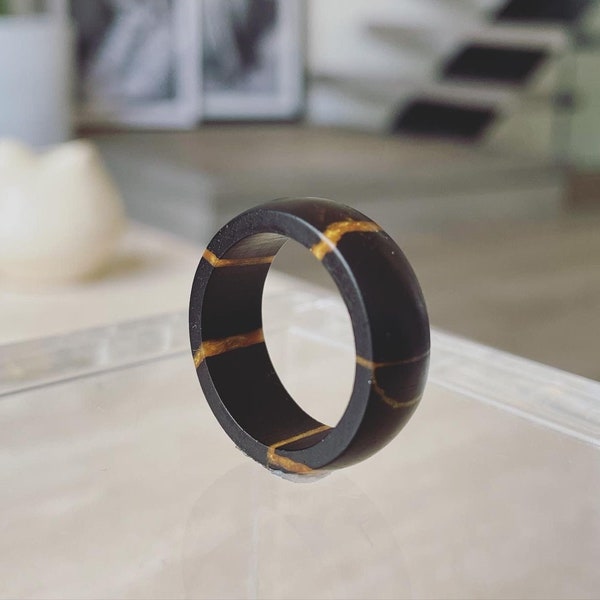 African Blackwood Kintsugi Custom Handmade wood ring