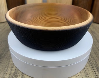 Cedar bowl with shoushugi ban burnt texturing charred minimalist Japanese style grain pattern