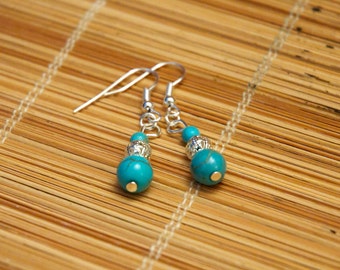 Beautiful Turquoise and Silver Bead Earrings - December Birthstone