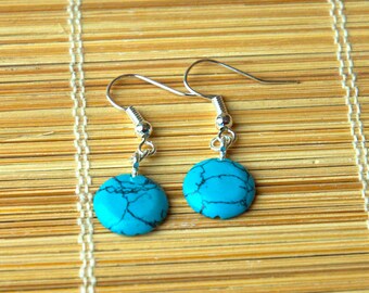 Beautiful Chinese Blue Turquoise Bead Earrings - December Birthstone Gift