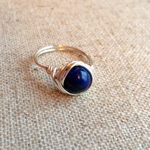 Lapis Lazuli Silver Wire Wrapped Ring - sized to order - September birthstone