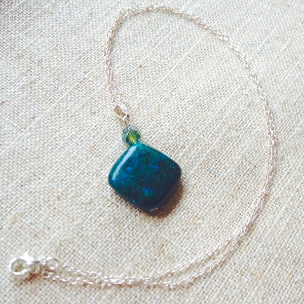 Vivid Chrysocolla Pendant Necklace on Sterling Silver Chain - May Birthstone