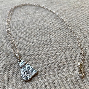 Antique Tibetan Silver Cat Pendant Necklace on Sterling Silver Chain