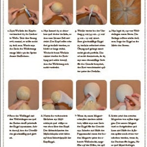 May include: A step-by-step guide on how to wrap a yarn ball, with illustrations showing the process. The text in the image reads "Wickeln der Kopfkugel".