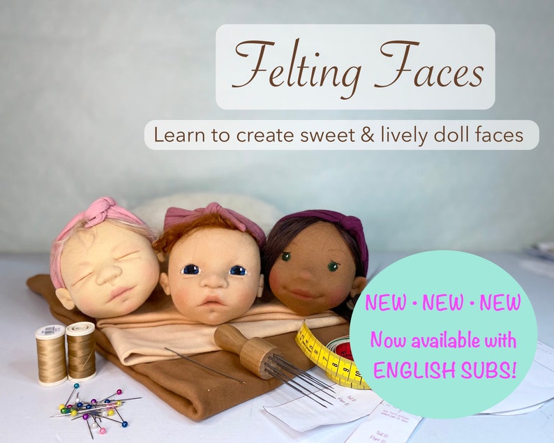 Doll making online course Felting Faces ENGLISH SUBS learn to model realistic, vibrant & cute doll heads image 1