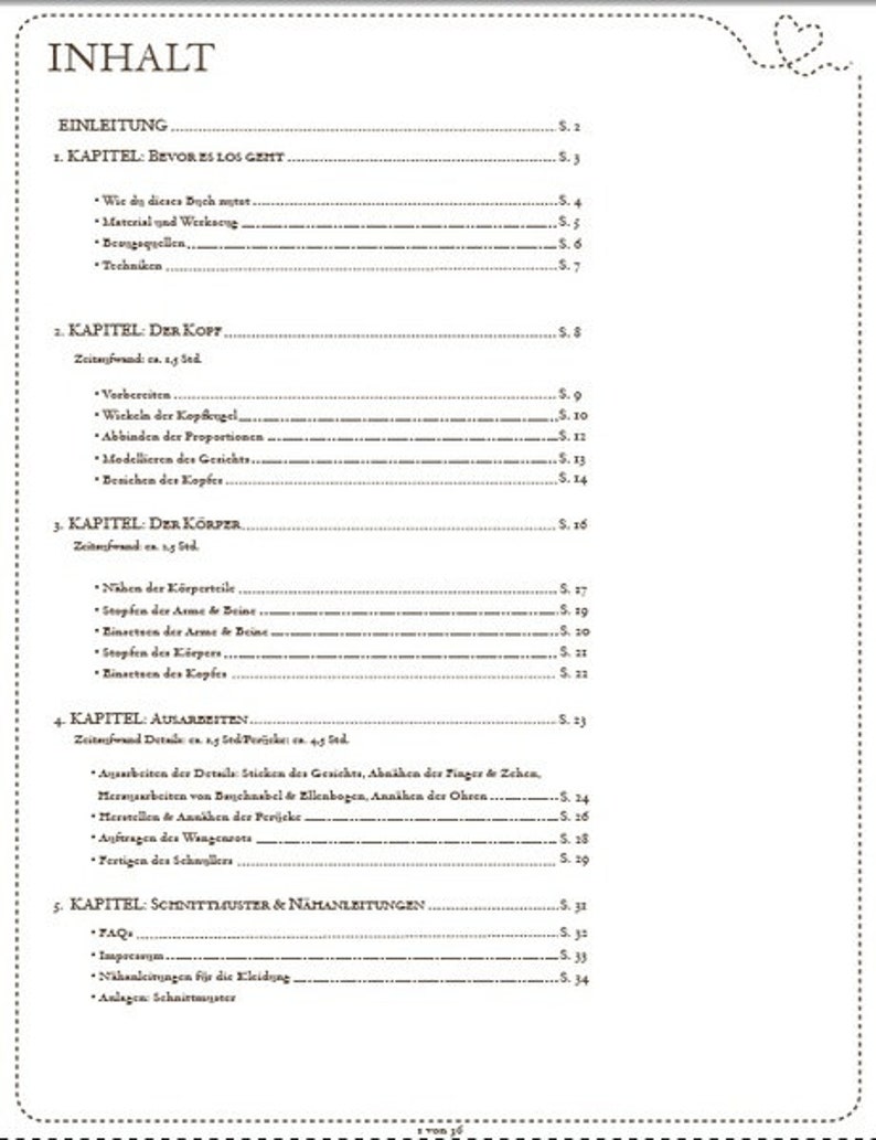 May include: A black and white document with the German word "INHALT" at the top, followed by a table of contents with chapter titles and page numbers. The document is titled "INHALT" which means "Contents" in English.