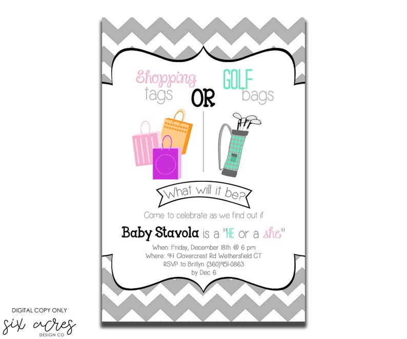 Gender Reveal Party Invitation Shopping Tags or Golf Bags Etsy