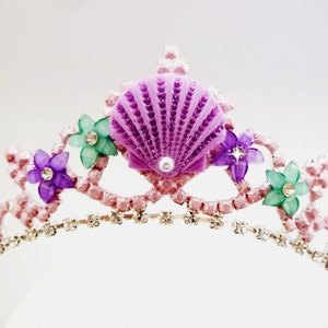 Mermaid Crown, Mermaid Sea Shell & Flower Tiara, Mermaid Tiara, Ariel The Little Mermaid Tiara, Mermaid Headband, Jeweled Purple Sea Shell