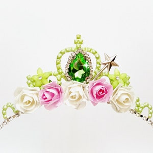 Dreamy Tinkerbell Crown Tiara, Woodland Tiara, Fairy Crown, Butterfly Tiara, Green Pink Crown, Tinkerbell  Birthday Outfit, Flower Crown