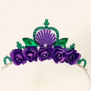 Birthday Mermaid crown Headband,Mermaid flower Tiara, Mermaid Birthday Outfit,Sea Shell Crown, Mermaid Photo Prop, Mermaid Purple & Green
