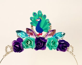 New Peacock Crown, Peacock Birthday Crown, Flower Birthday Headband, Peacock Birthday Outfit, Peacock Birthday Outfit, Peacock Costume Crown